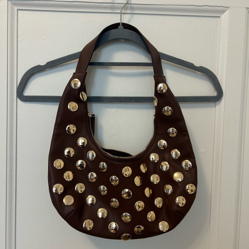 Brown Studded Hobo Bag